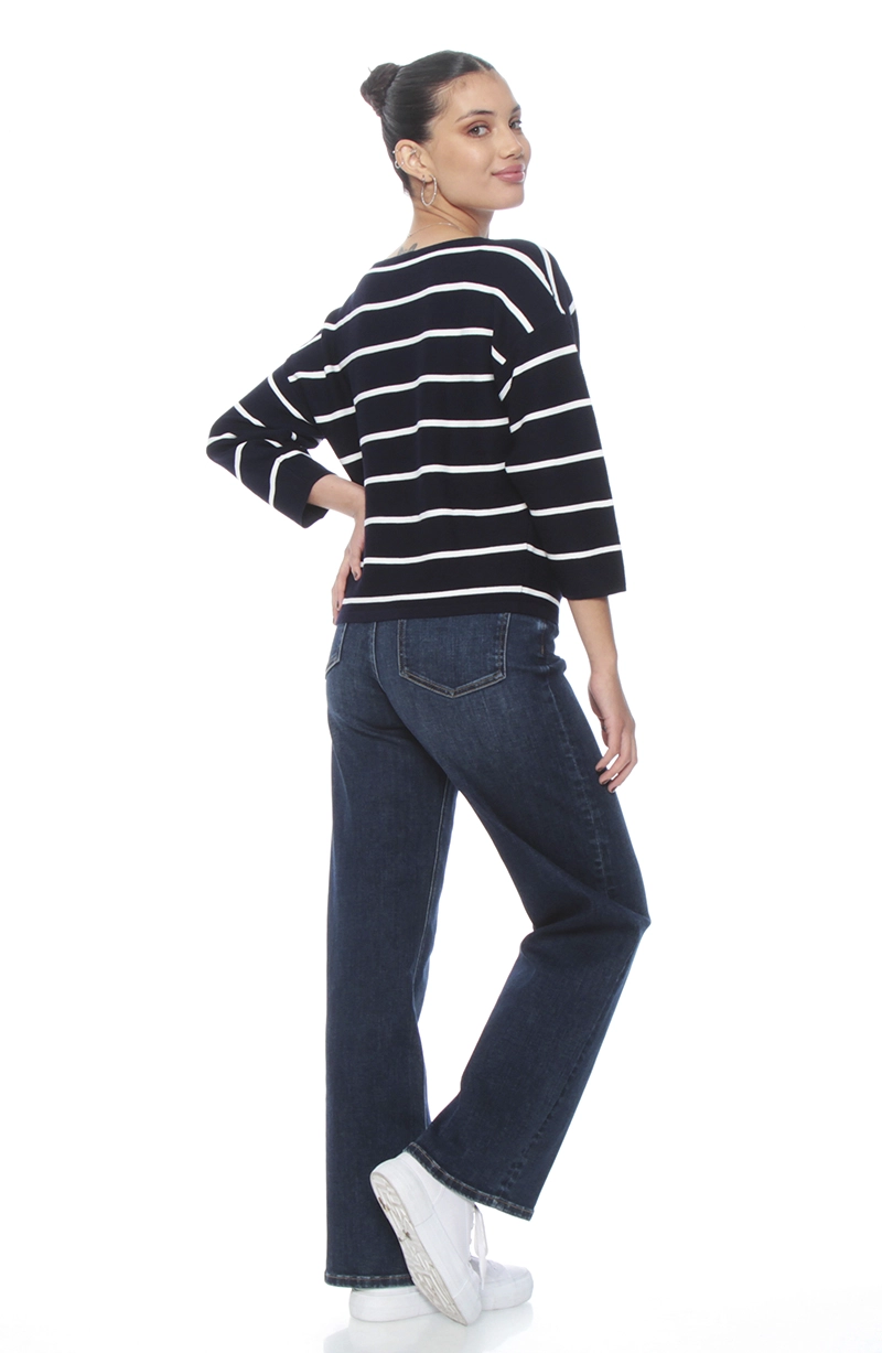 SWEATER MANGA 3/4 LISTADO CUELLO BOTE - 7