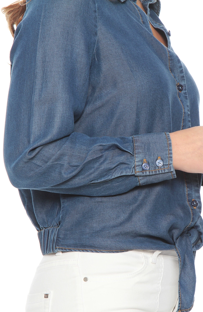 BLUSA LYOCELL MANGA LARGA ABOTONADA EN EL DELANTERO - 2