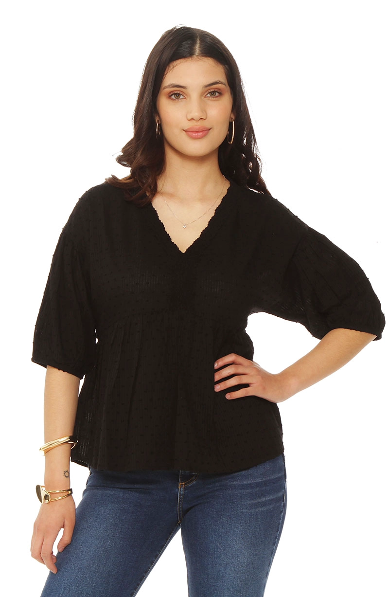 BLUSA MANGA CORTA BRODERY ESCOTE V - 1