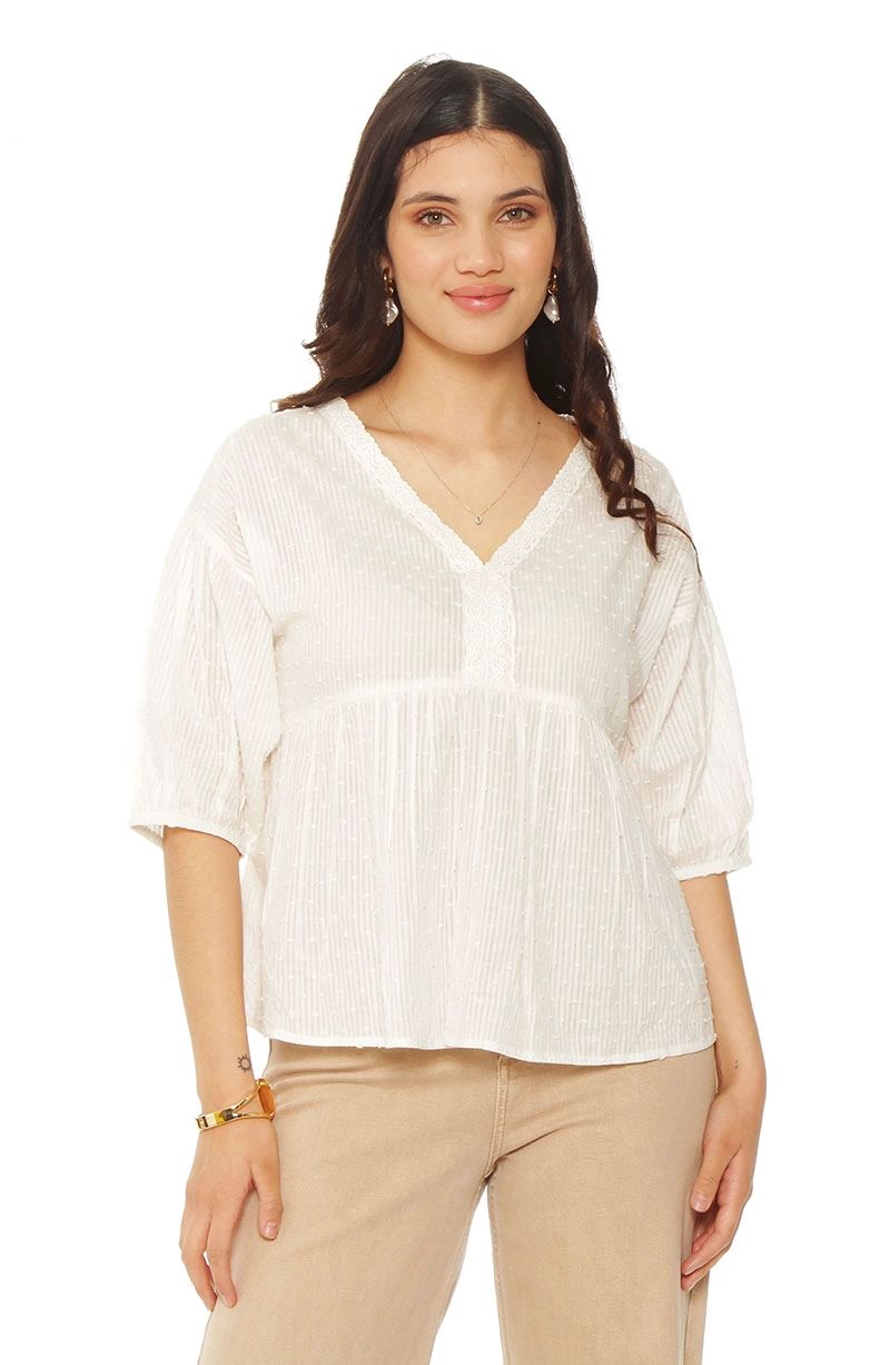 BLUSA MANGA CORTA BRODERY ESCOTE V - 1
