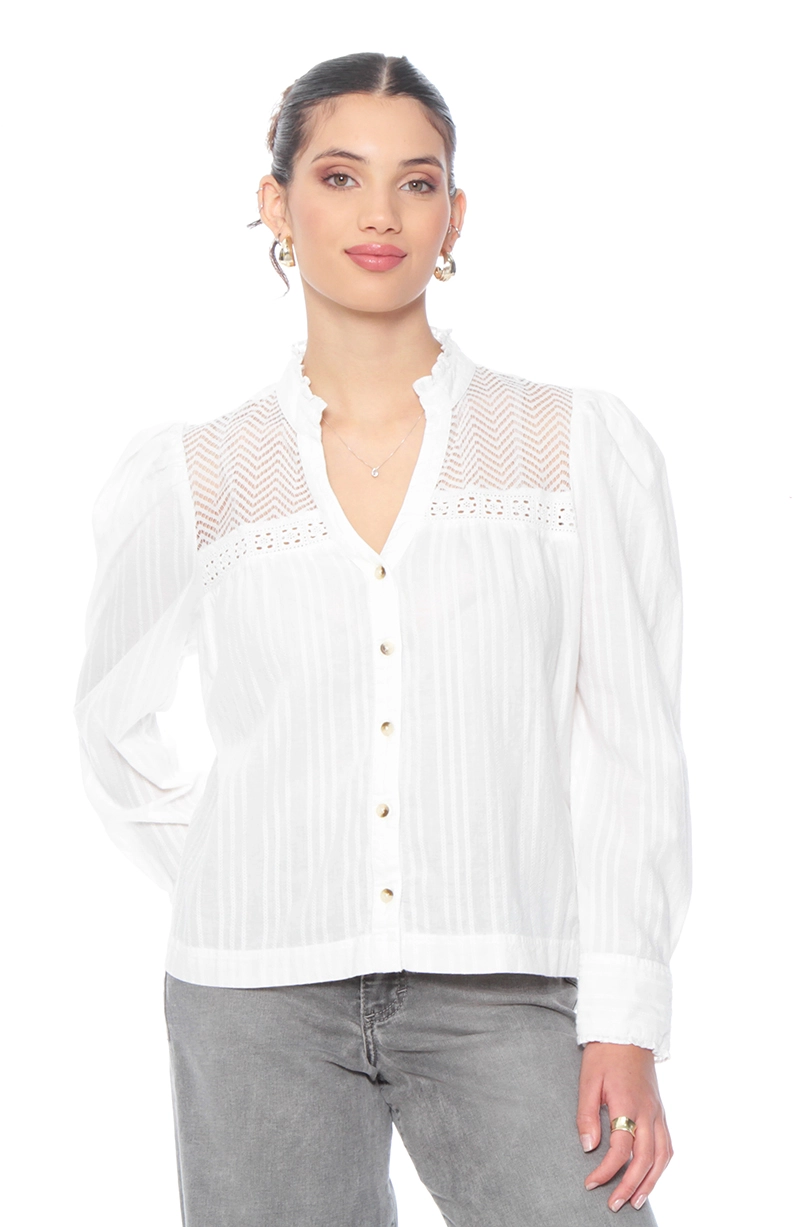 BLUSA MANGA LARGA BRODERY ABOTONADA EN DELANTERO - 1