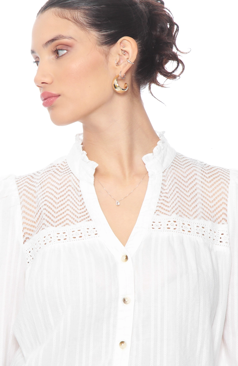 BLUSA MANGA LARGA BRODERY ABOTONADA EN DELANTERO - 2