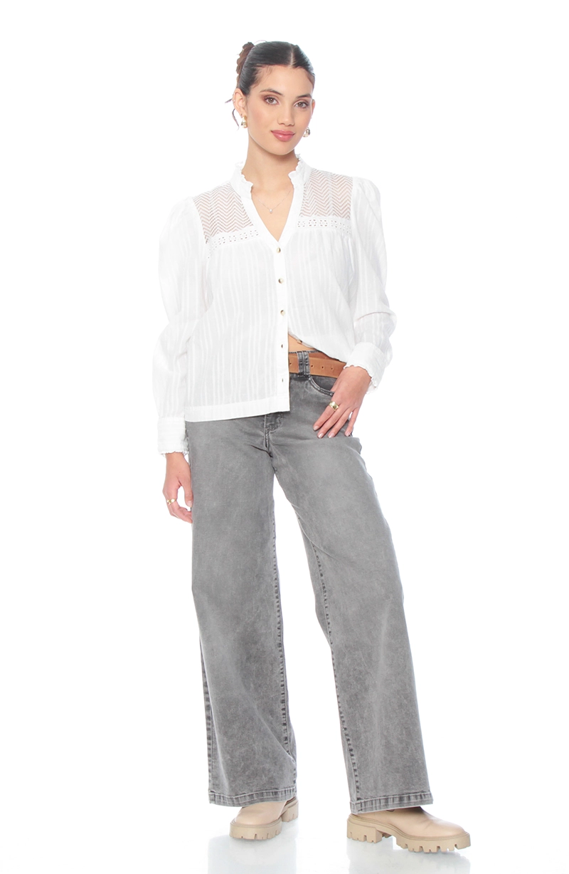 BLUSA MANGA LARGA BRODERY ABOTONADA EN DELANTERO - 5