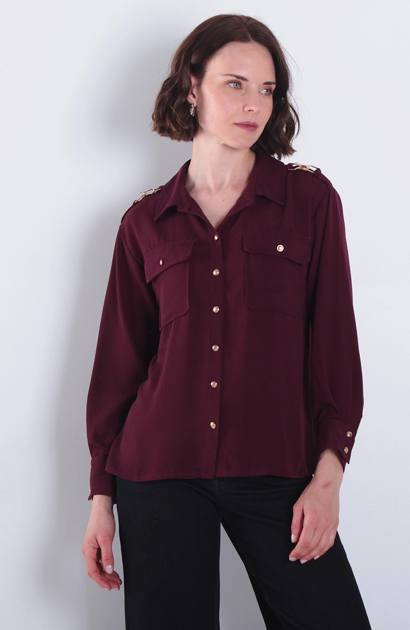 BLUSA MANGA LARGA ABOTONADA EN DELANTERO CON BOLSILLO - 1