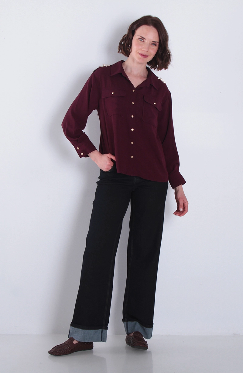 BLUSA MANGA LARGA ABOTONADA EN DELANTERO CON BOLSILLO - 3