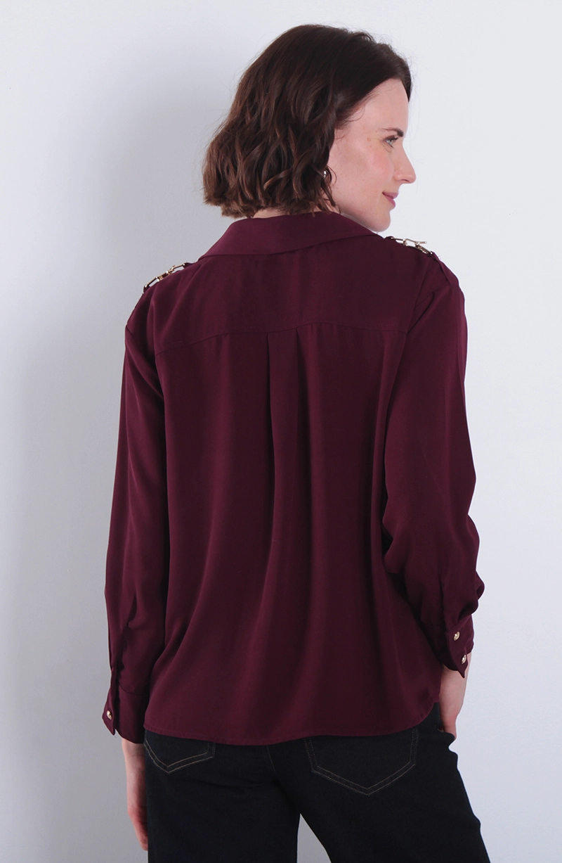 BLUSA MANGA LARGA ABOTONADA EN DELANTERO CON BOLSILLO - 4