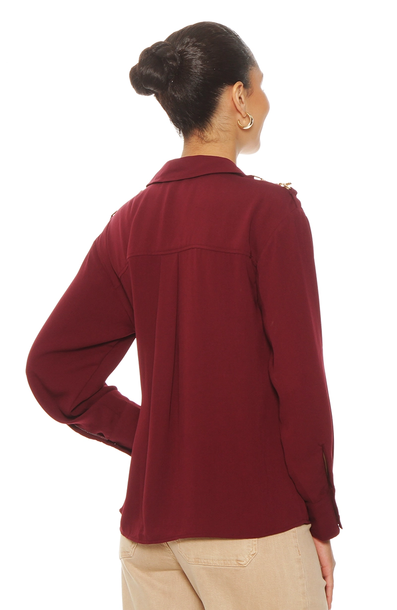 BLUSA MANGA LARGA ABOTONADA EN DELANTERO CON BOLSILLO - 7