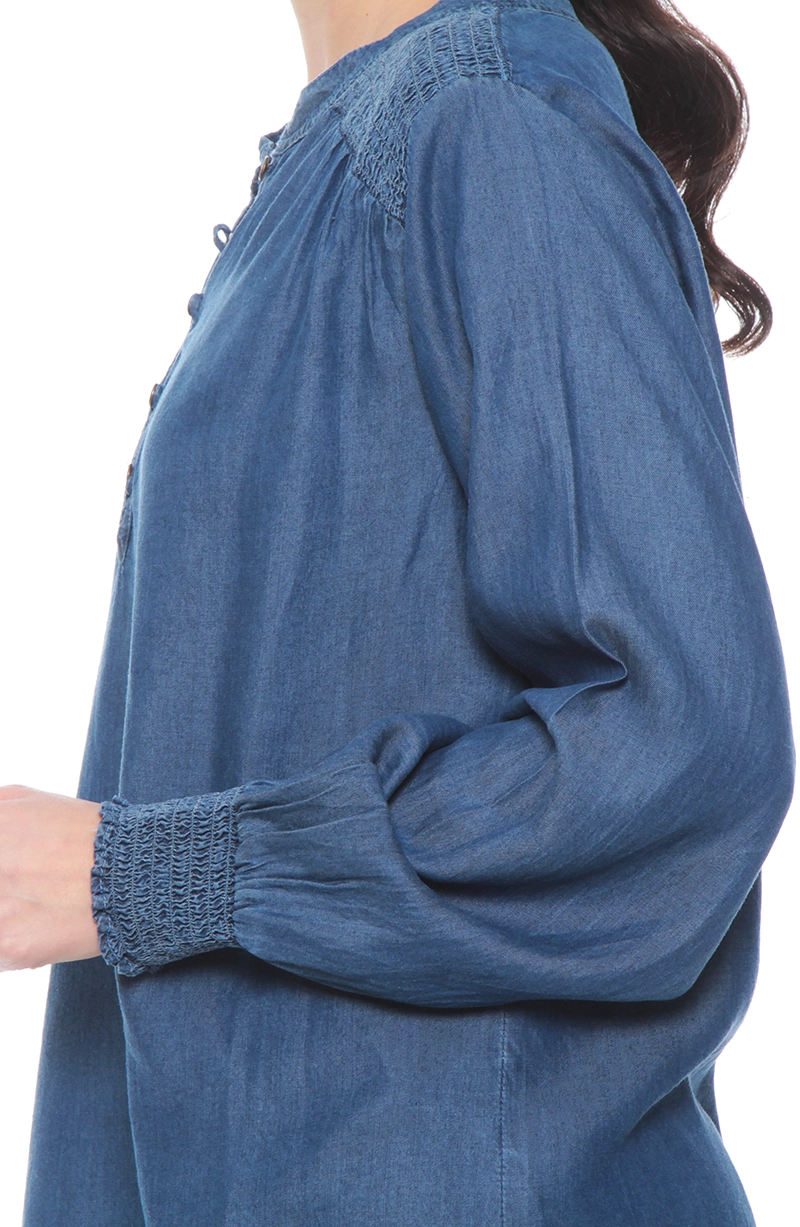BLUSA TENCEL CUELLO MAO CON APLICACION EN HOMBROS - 2
