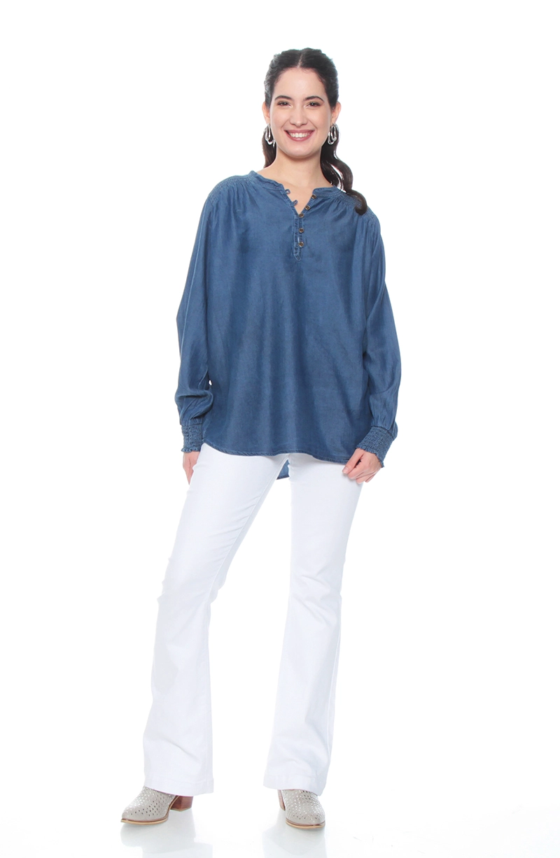 BLUSA TENCEL CUELLO MAO CON APLICACION EN HOMBROS - 4