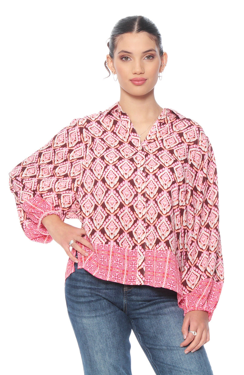 BLUSA MANGA LARGA ESTAMPADA ABOTONADA EN DELANTERO - 1