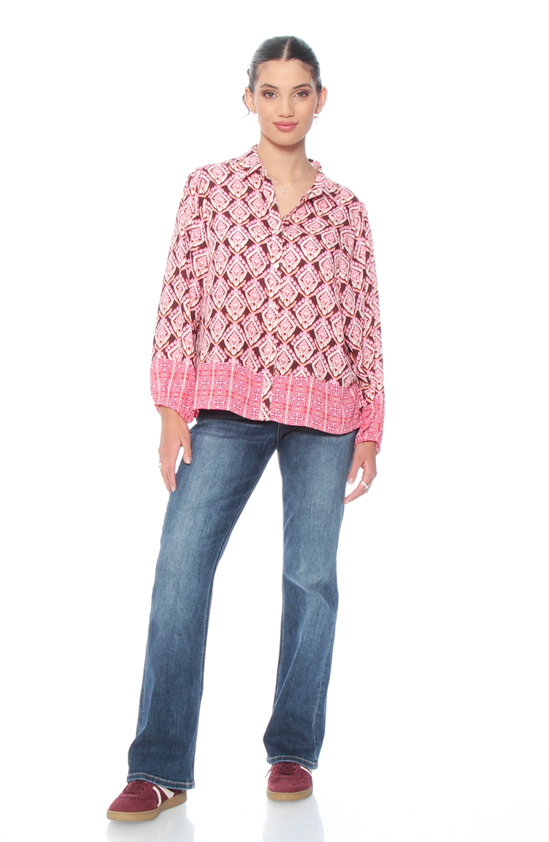 BLUSA MANGA LARGA ESTAMPADA ABOTONADA EN DELANTERO - 4