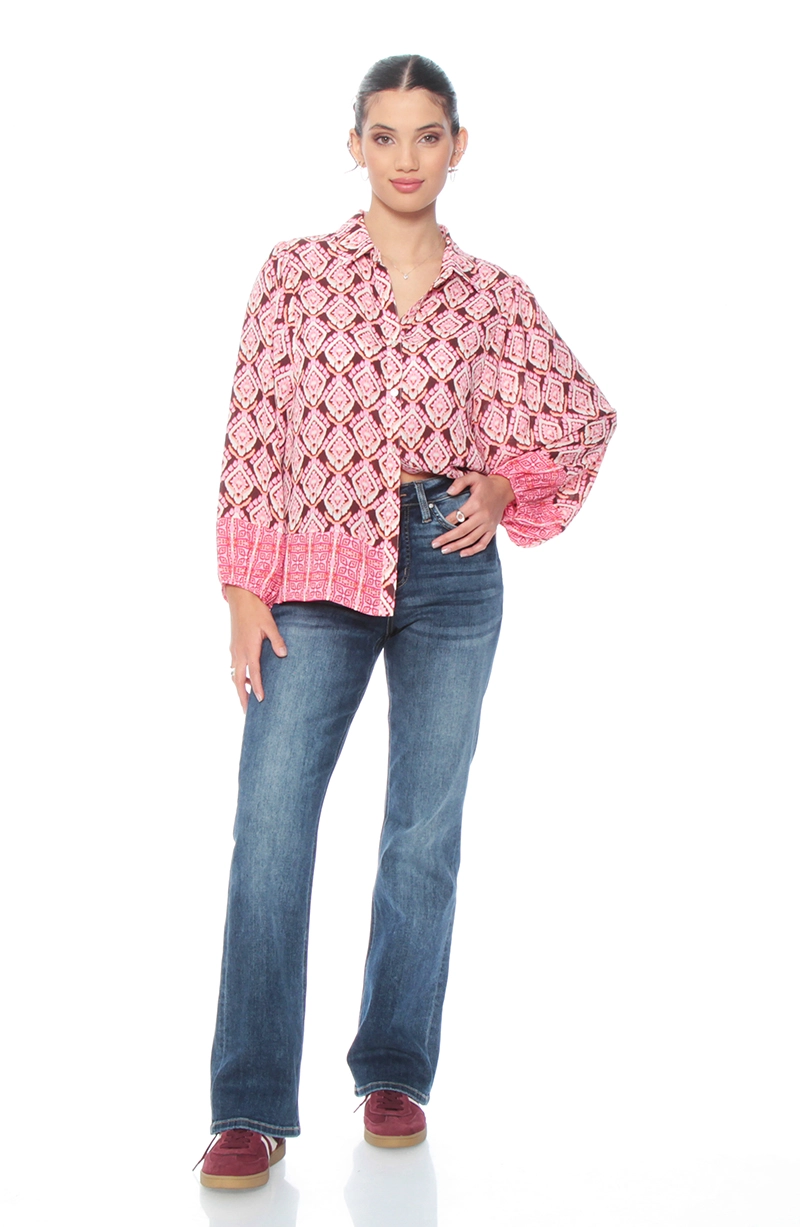 BLUSA MANGA LARGA ESTAMPADA ABOTONADA EN DELANTERO - 5