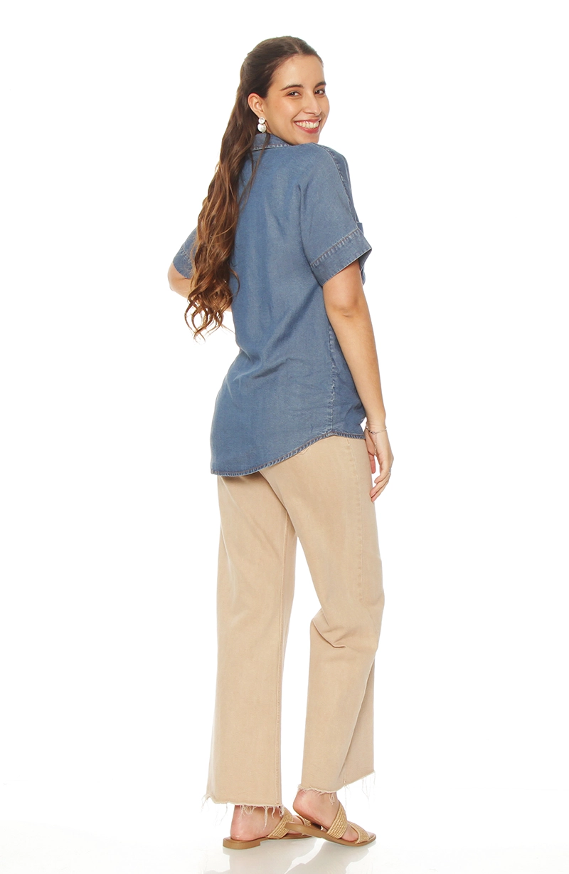BLUSA MANGA CORTA TENCEL  ESCOTE V CON BOLSILLOS - 7