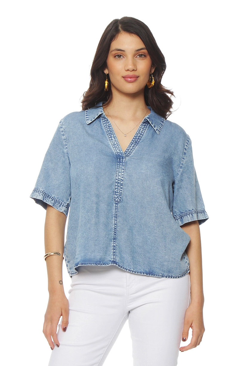 BLUSA MANGA CORTA LYOCELL ESCOTE V - 1