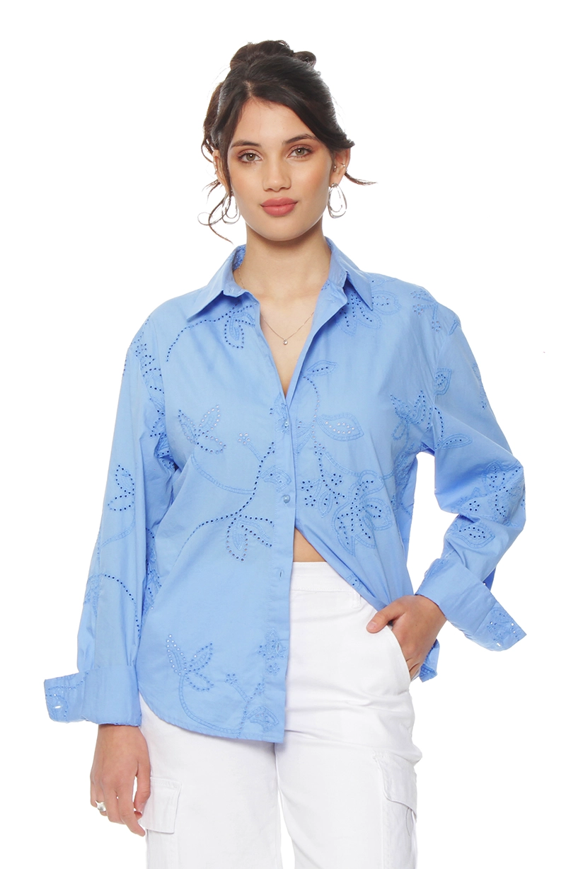 BLUSA MANGA LARGA BROIDERY ABOTONADA EN DELANTERO - 1