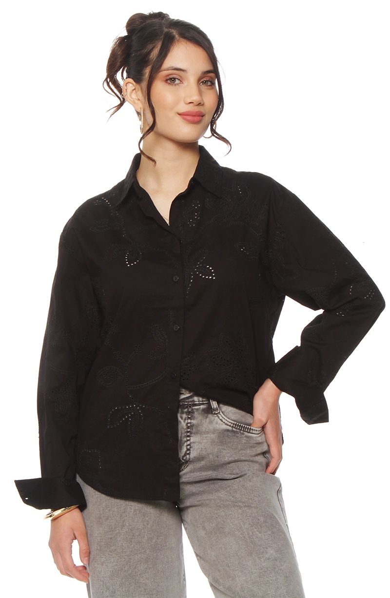 BLUSA MANGA LARGA BROIDERY ABOTONADA EN DELANTERO - 1
