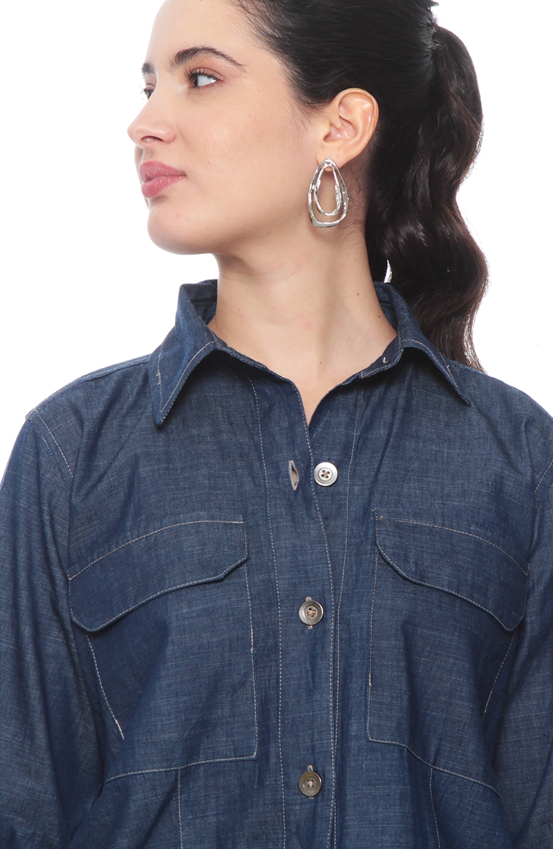BLUSA  LYOCELL ABOTONADA EN DELANTERO CON BOLSILLO - 3