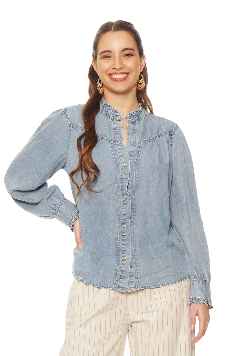 BLUSA MANGA LARGA LYOCELL ABOTONADA EN DELANTERO - 1