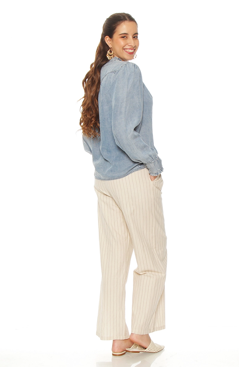 BLUSA MANGA LARGA LYOCELL ABOTONADA EN DELANTERO - 8