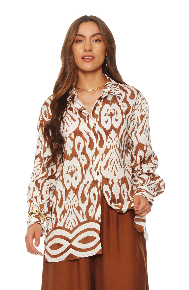 BLUSA MANGA LARGA ESTAMPADA ABOTONADA EN DELANTERO - 1