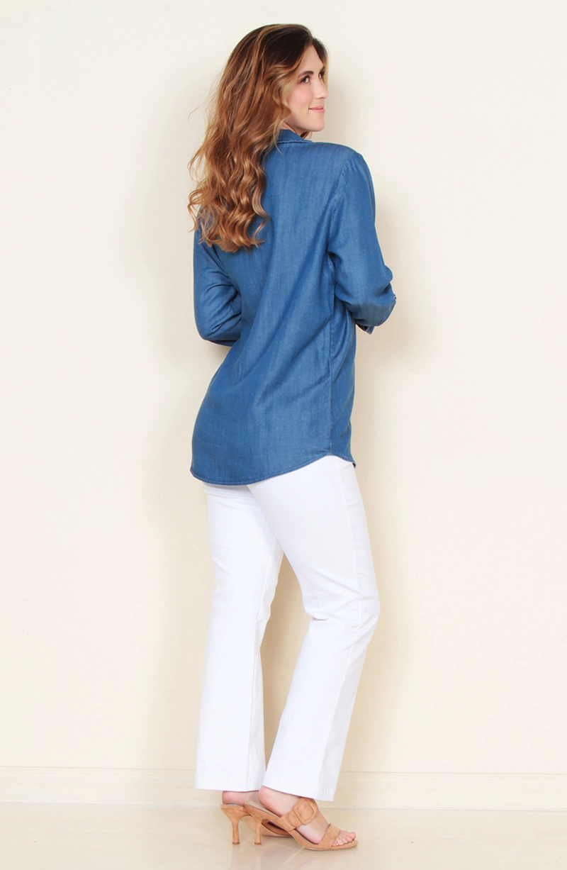BLUSA MANGA LARGA LYOCELL ABOTONADO EN DELANTERO Y BOLSILLOS - 7
