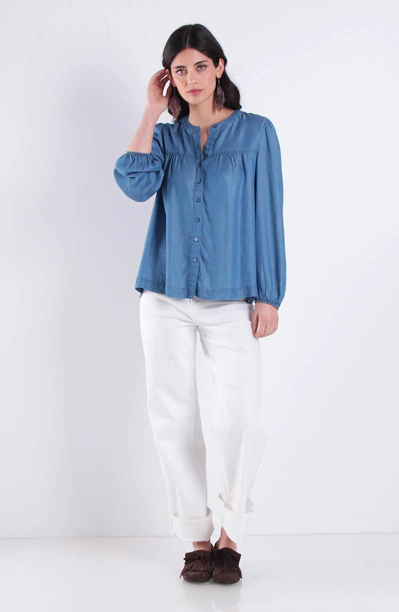 BLUSA MANGA LARGA LYOCELL ESCOTE REDONDO ABOTONDA - 3