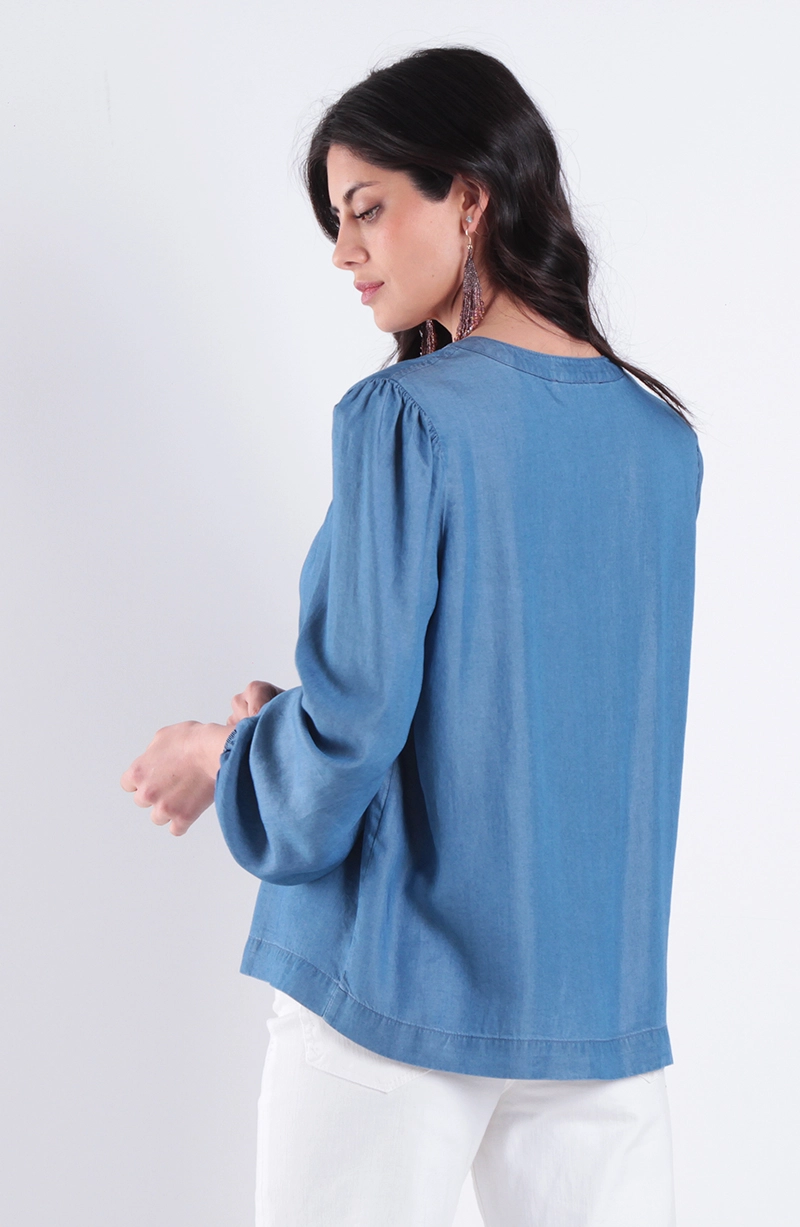 BLUSA MANGA LARGA LYOCELL ESCOTE REDONDO ABOTONDA - 4