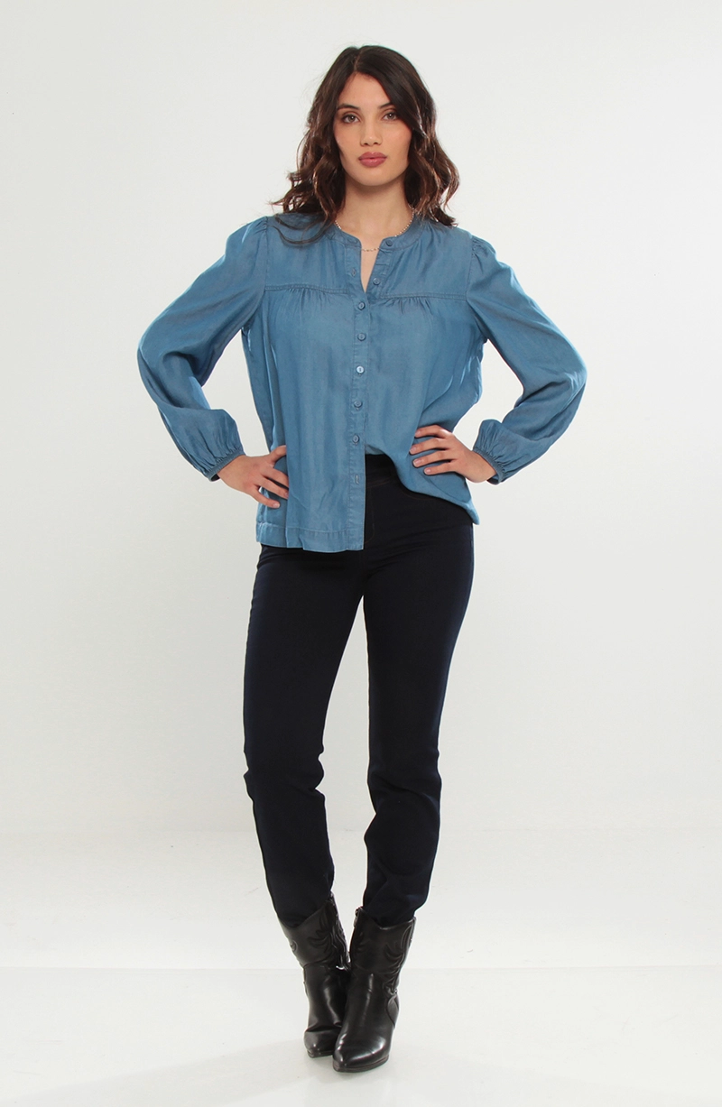 BLUSA MANGA LARGA LYOCELL ESCOTE REDONDO ABOTONDA - 6
