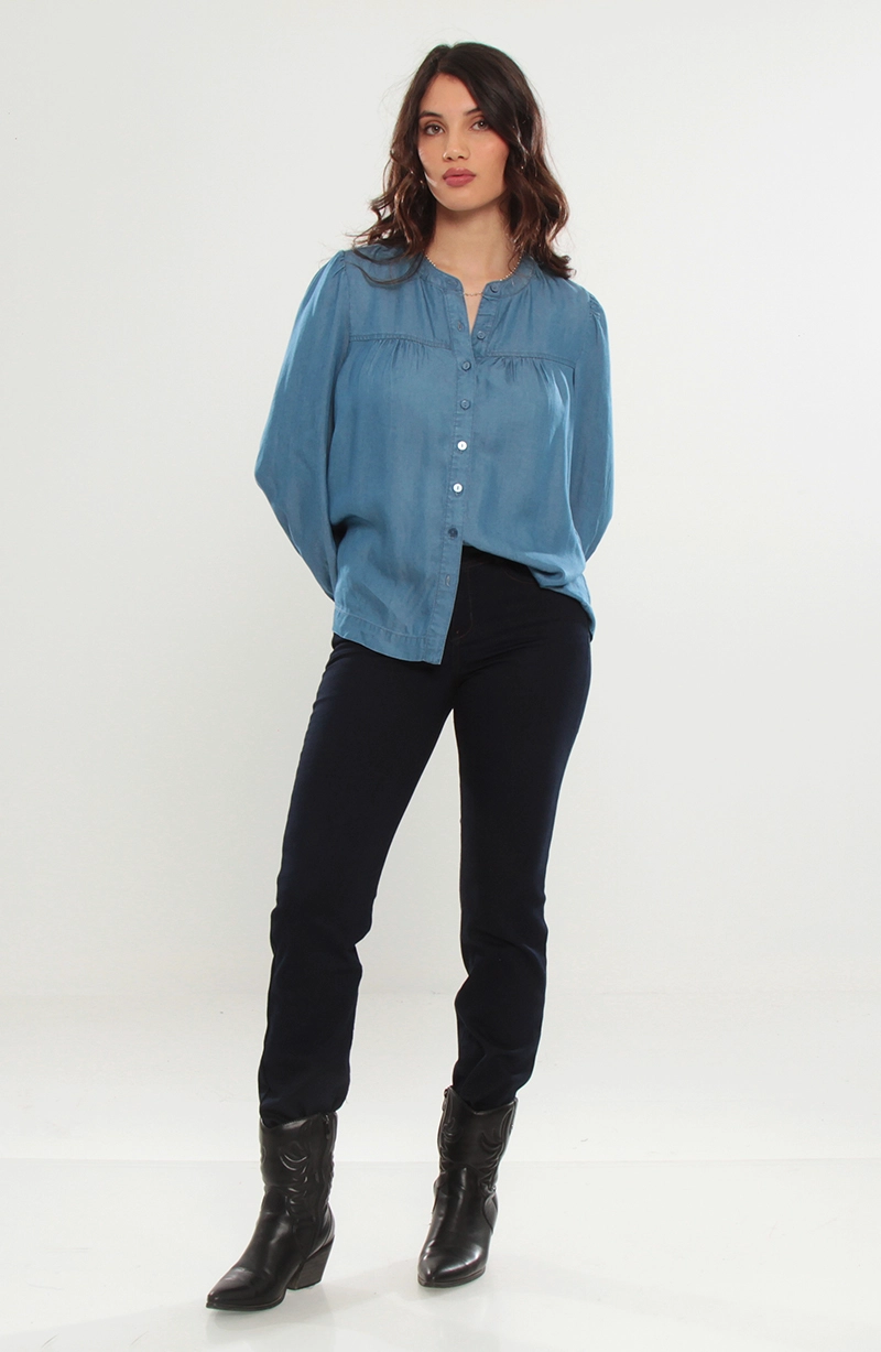 BLUSA MANGA LARGA LYOCELL ESCOTE REDONDO ABOTONDA - 7