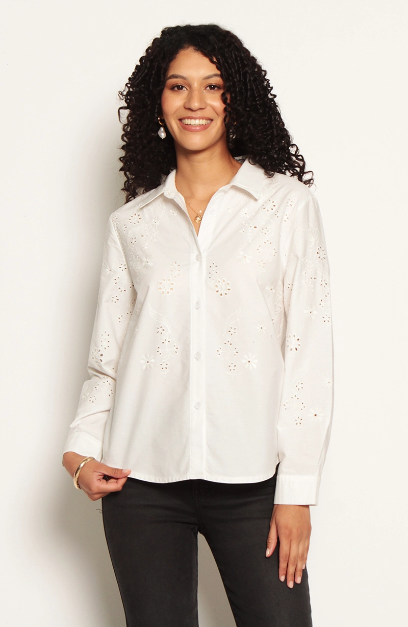 BLUSA MANGA LARGA CON BROIDERY EN DELANTERO - 1