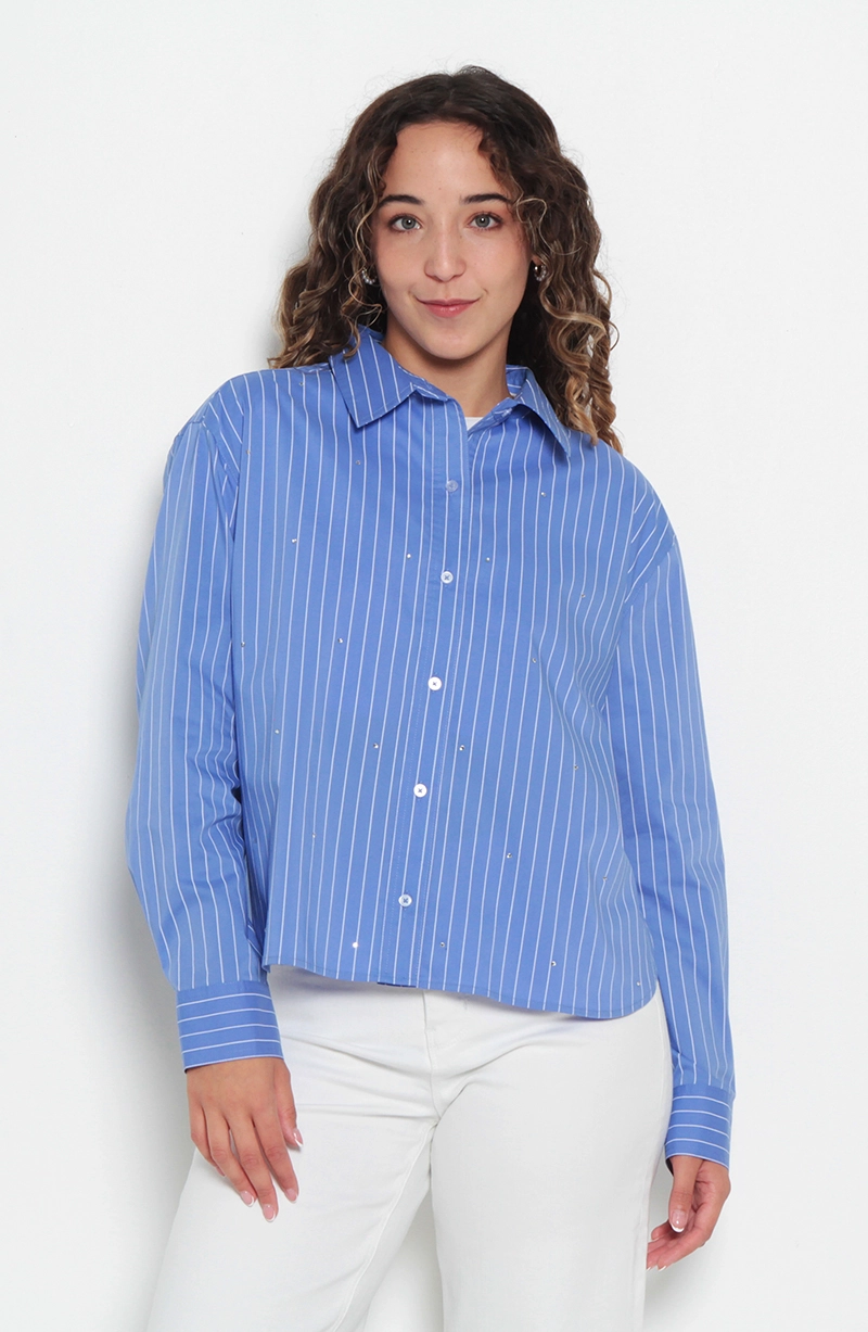BLUSA MANGA LARGA LISTADA ABOTONADA EN DELANTERO - 1
