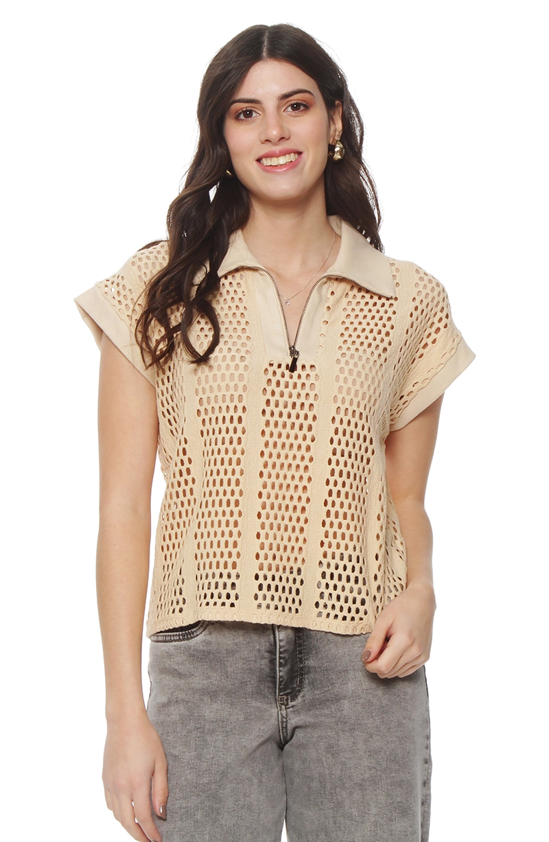 POLERA MANGA CORTA TEJIDA ESCOTE V - 1