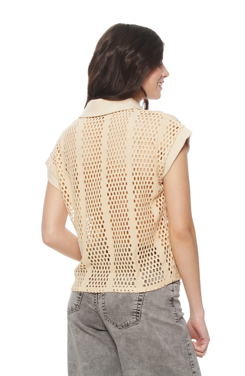 POLERA MANGA CORTA TEJIDA ESCOTE V - 5
