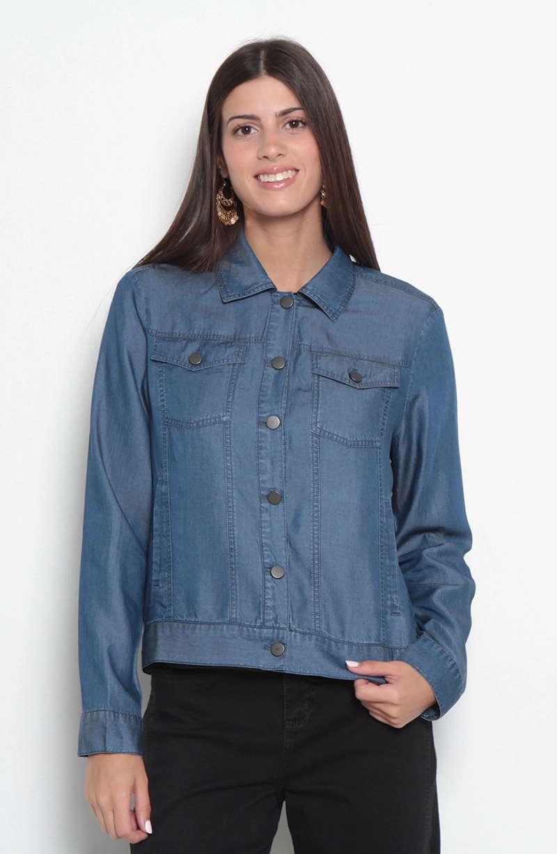 CHAQUETA TENCEL ABOTONADA EN DELANTERO Y BOLSILLOS - 1