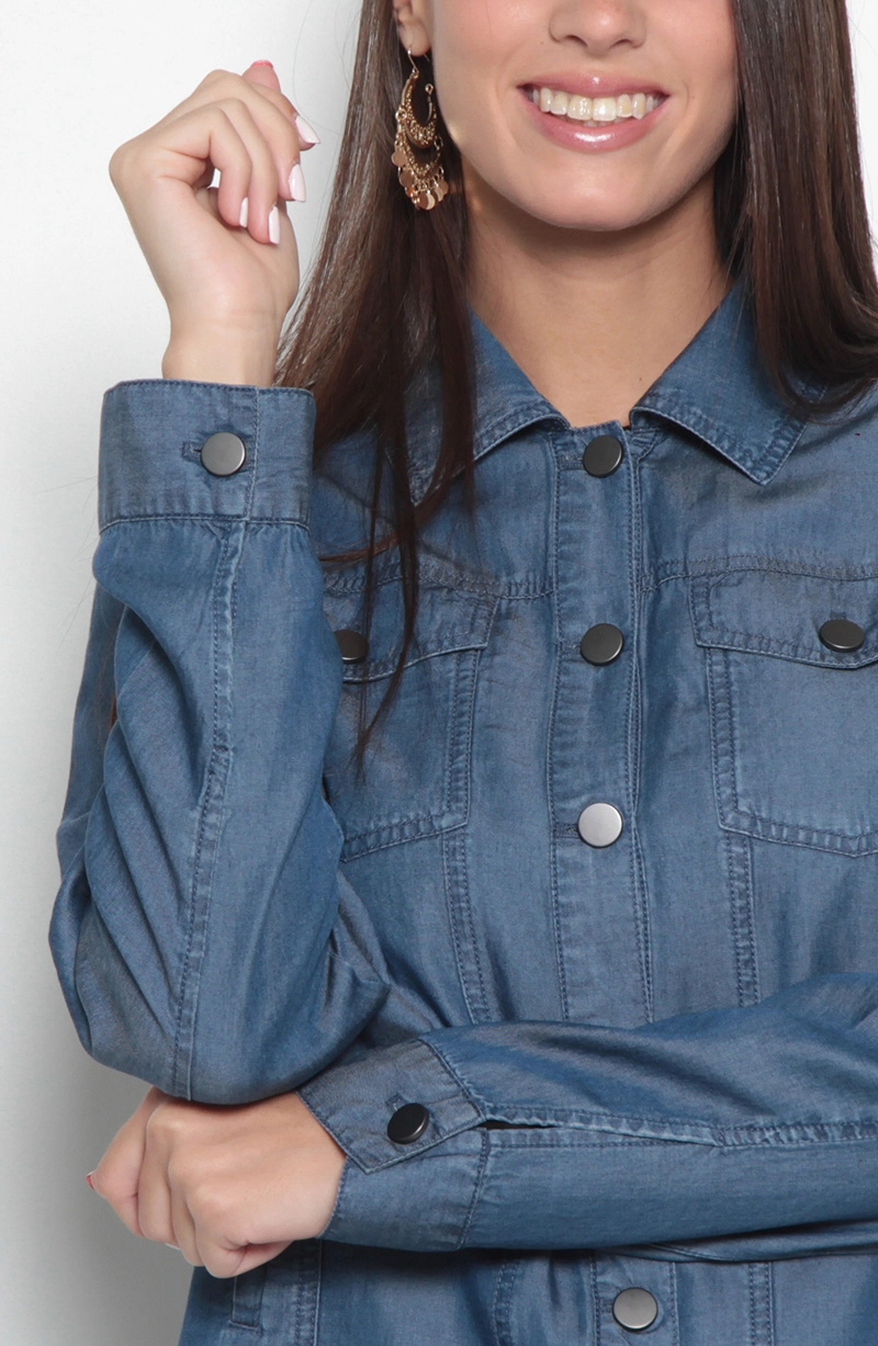 CHAQUETA TENCEL ABOTONADA EN DELANTERO Y BOLSILLOS - 3