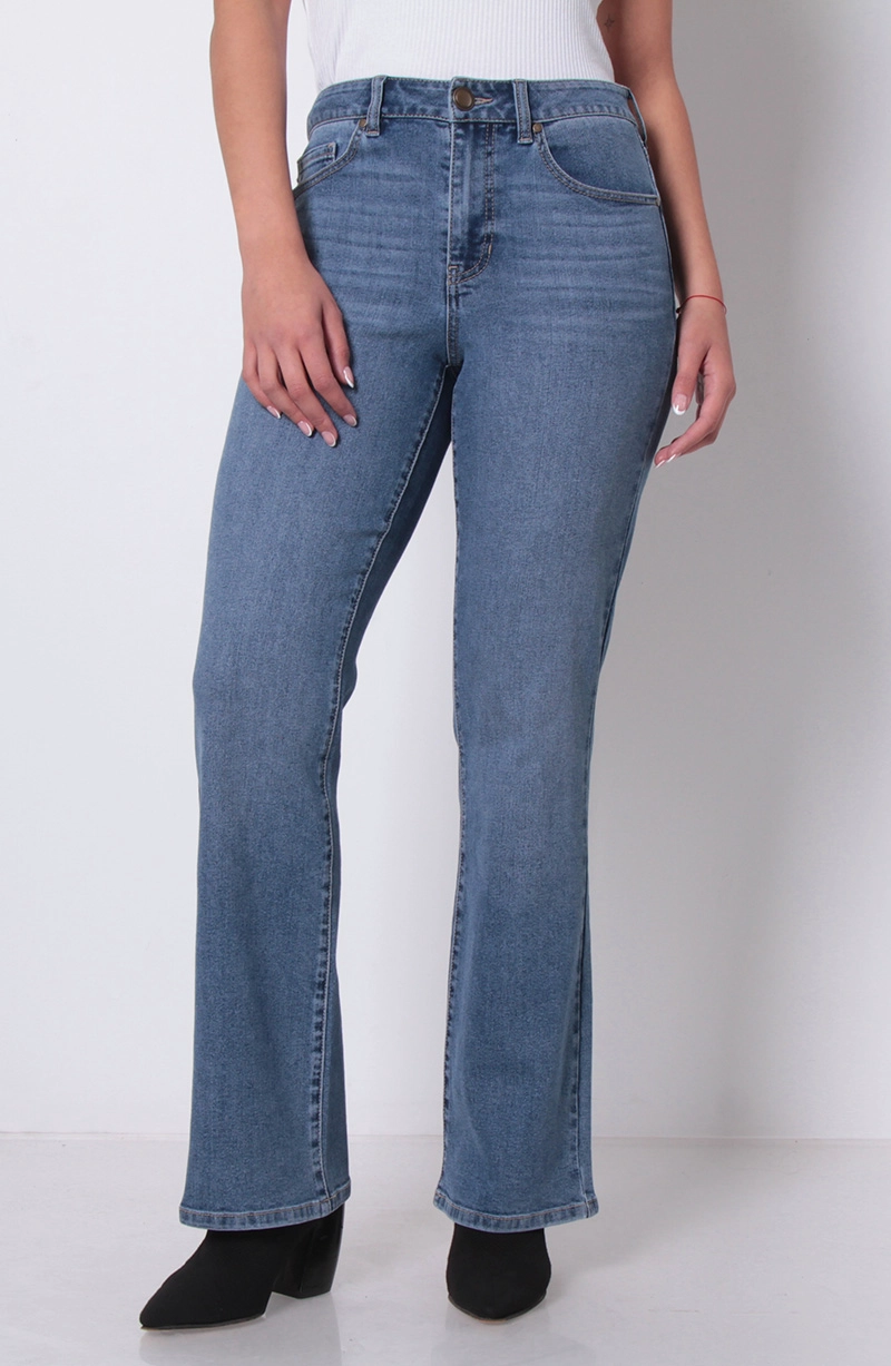 JEANS MUJER RECTO TIRO ALTO PRETINA BASICA 1 BOTON - 1