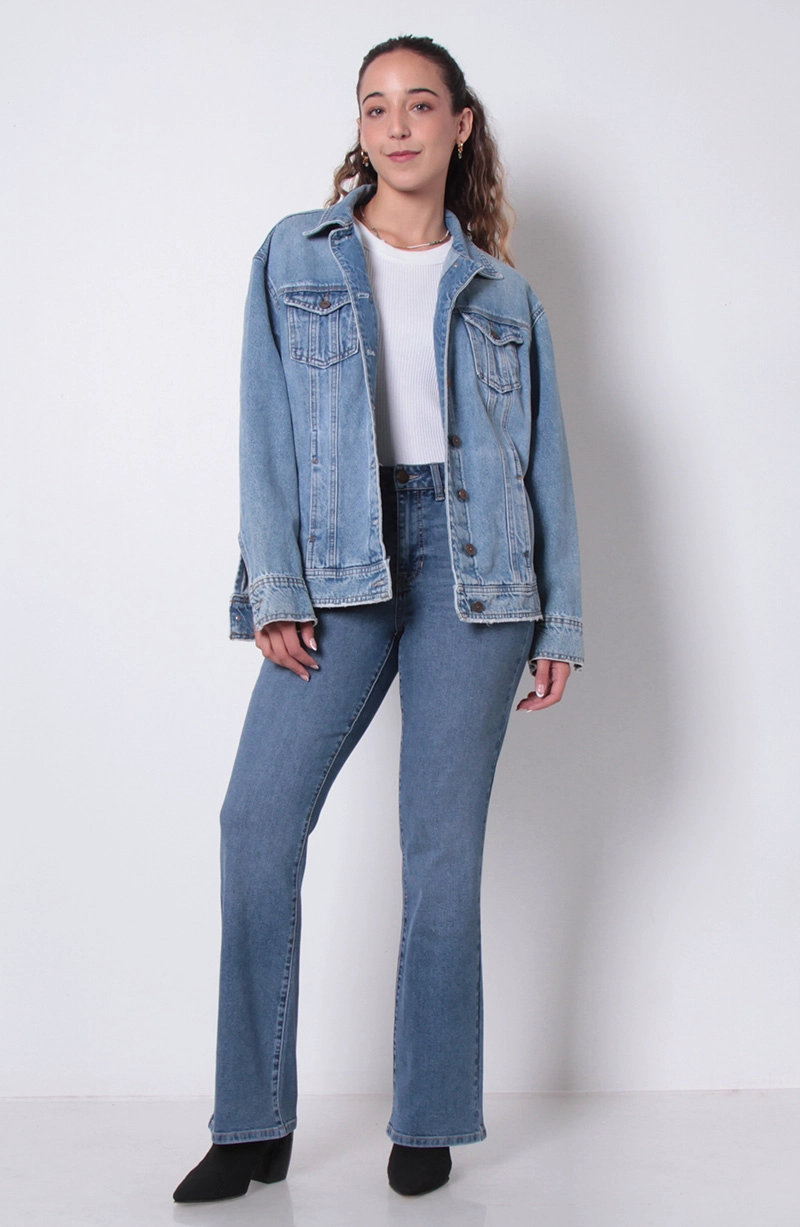 JEANS MUJER RECTO TIRO ALTO PRETINA BASICA 1 BOTON - 4