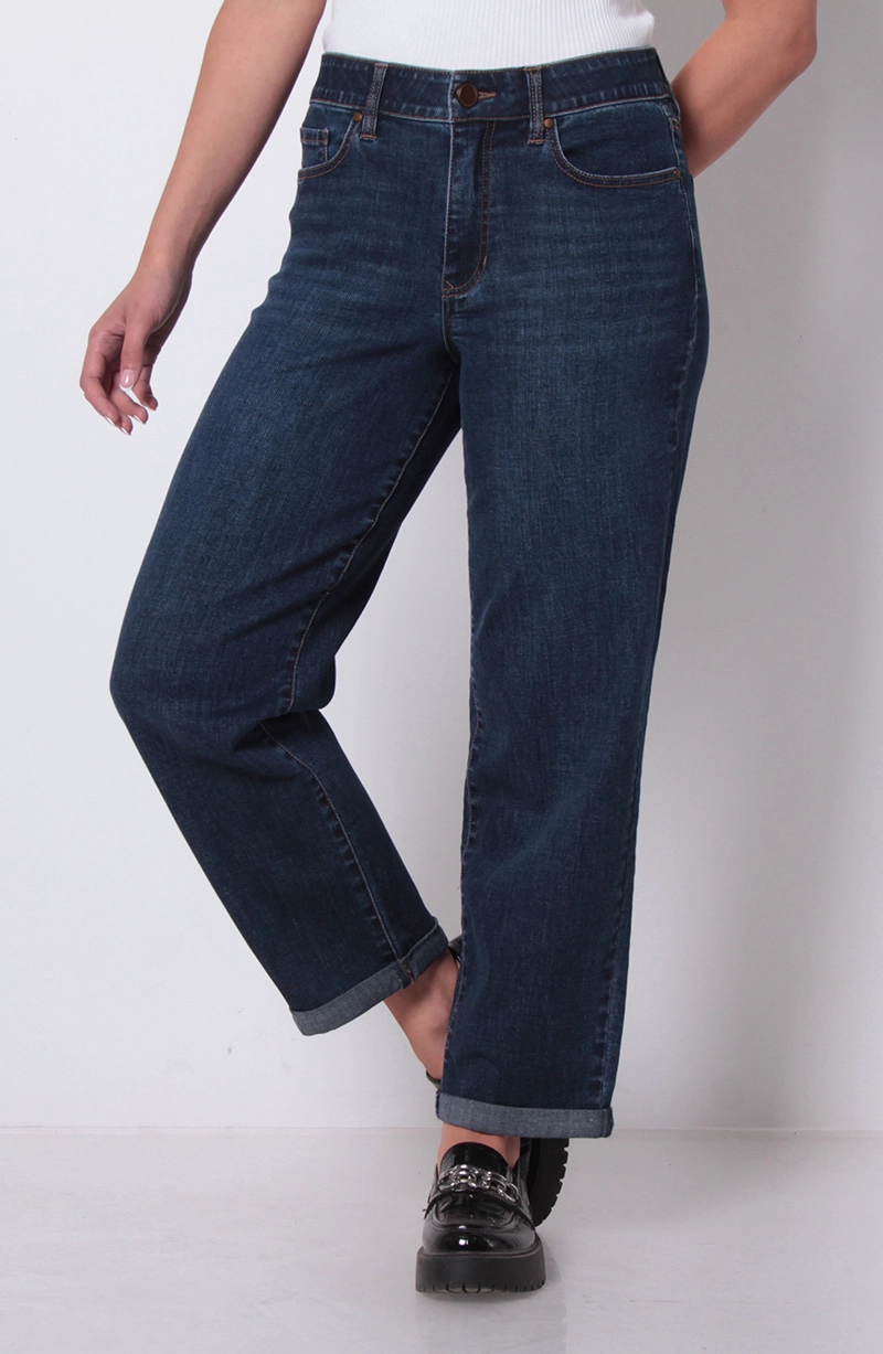 JEANS MUJER  RECTO ROLL UP TIRO ALTO PRETINA BASICA  1 BOTON - 1