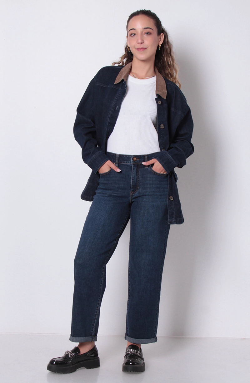JEANS MUJER  RECTO ROLL UP TIRO ALTO PRETINA BASICA  1 BOTON - 4