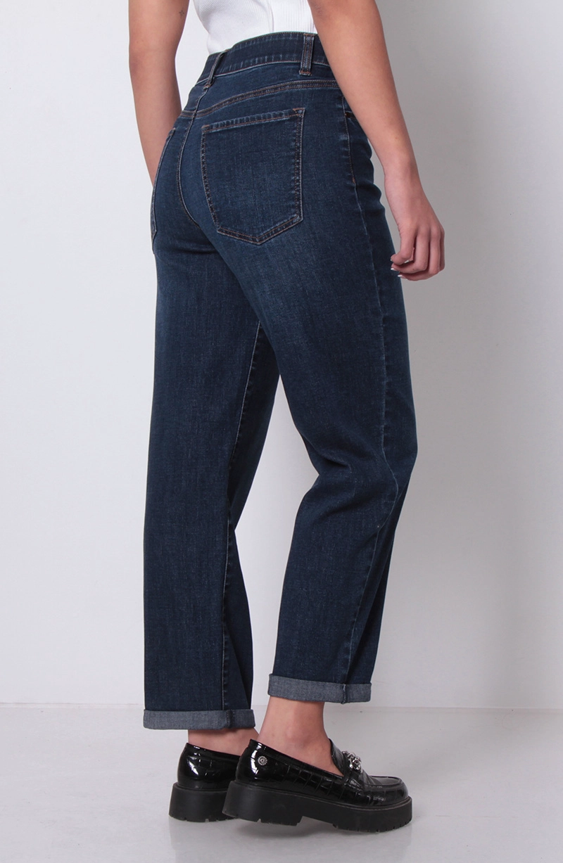 JEANS MUJER  RECTO ROLL UP TIRO ALTO PRETINA BASICA  1 BOTON - 5