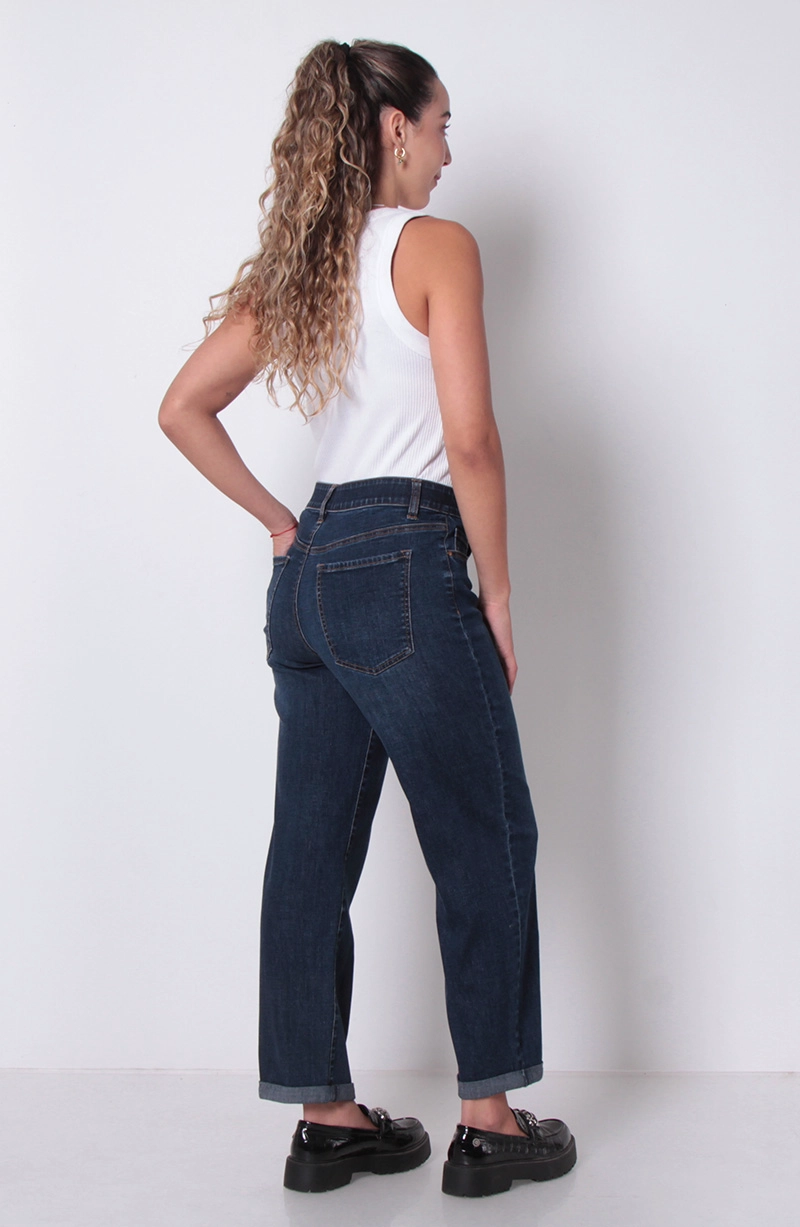 JEANS MUJER  RECTO ROLL UP TIRO ALTO PRETINA BASICA  1 BOTON - 6