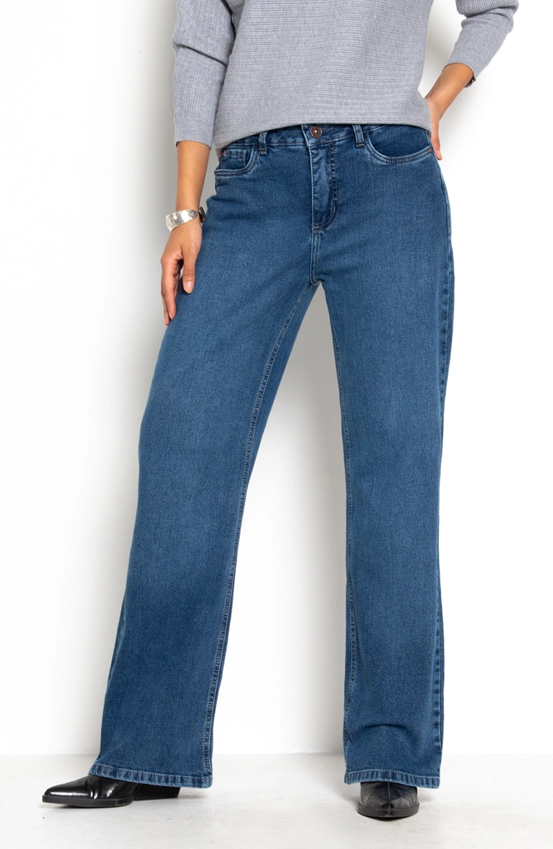 JEANS MUJER WIDE TIRO MEDIO PRETINA BASICA 2 BOTON - 1