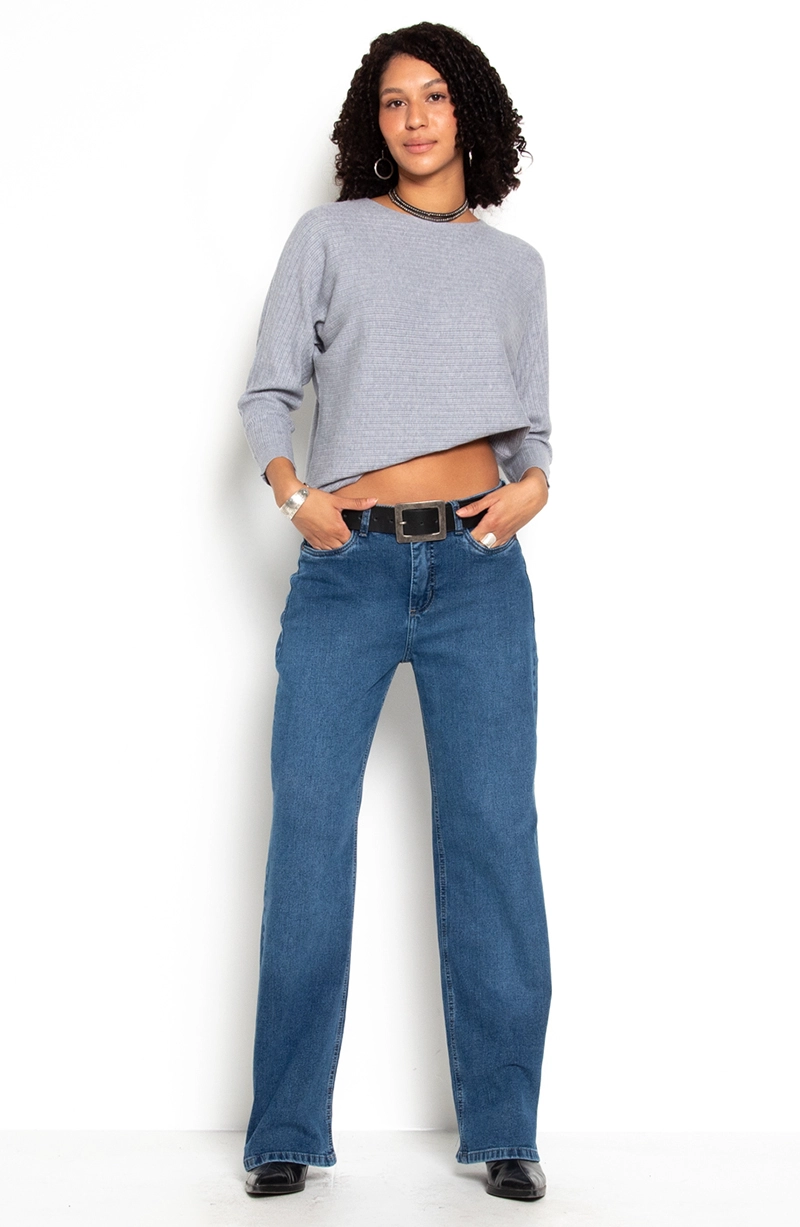 JEANS MUJER WIDE TIRO MEDIO PRETINA BASICA 2 BOTON - 4