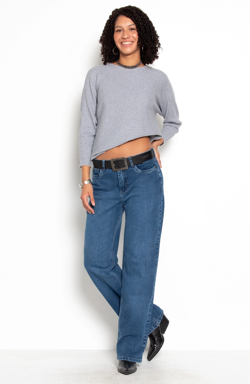 JEANS MUJER WIDE TIRO MEDIO PRETINA BASICA 2 BOTON - 5