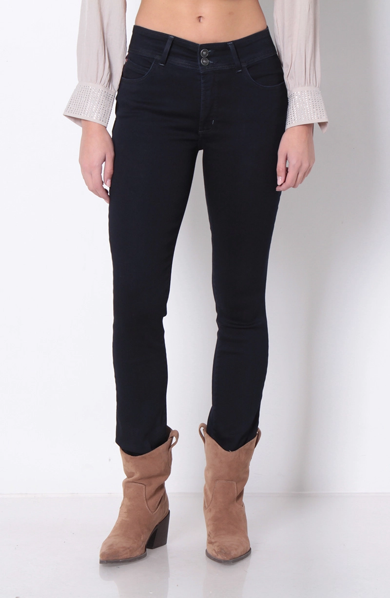 JEANS SLIM TIRO ALTO PRETINA MEDIA 2 BOTONES - 1