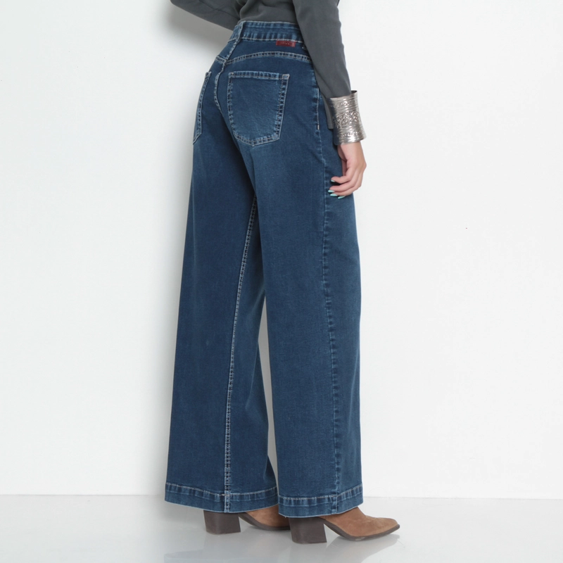 JEANS MUJER WIDE TIRO ALTO PRETINA BASICA 1 BOTON - 7