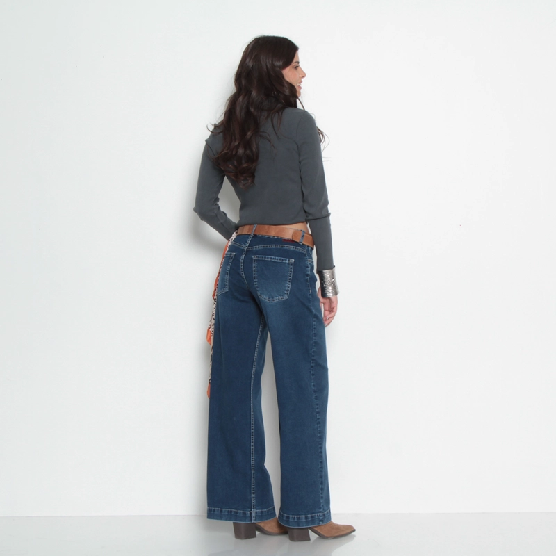 JEANS MUJER WIDE TIRO ALTO PRETINA BASICA 1 BOTON - 8