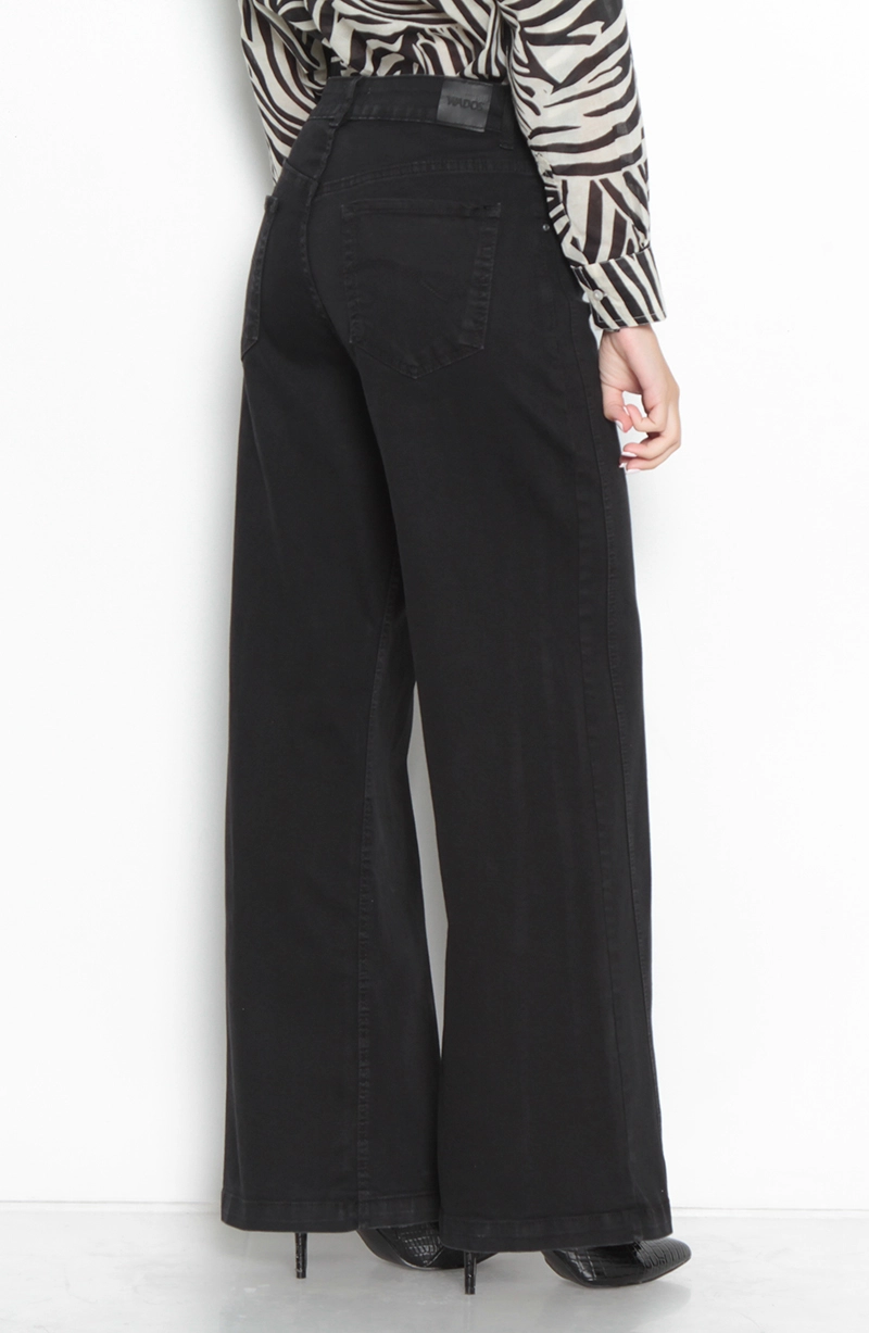 JEANS MUJER PIERNA WIDE TIRO ALTO PRETINA BASICA UN BOTON - 7