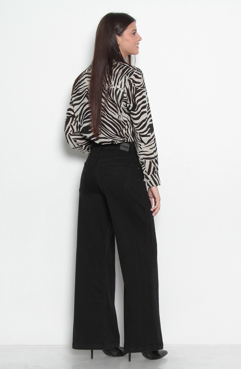 JEANS MUJER PIERNA WIDE TIRO ALTO PRETINA BASICA UN BOTON - 8