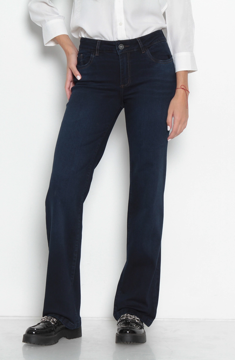 JEANS MUJER RECTO TIRO MEDIO PRETINA BASICA UN BOTON - 1